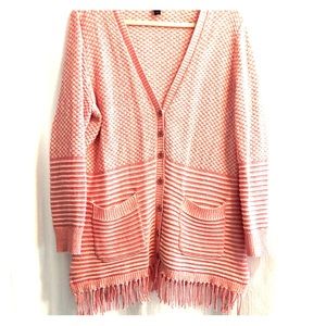 Isaac Mizrahi Salmon Fringed Cardigan